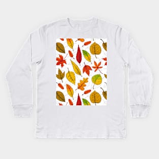 Autumn leaves on white Kids Long Sleeve T-Shirt